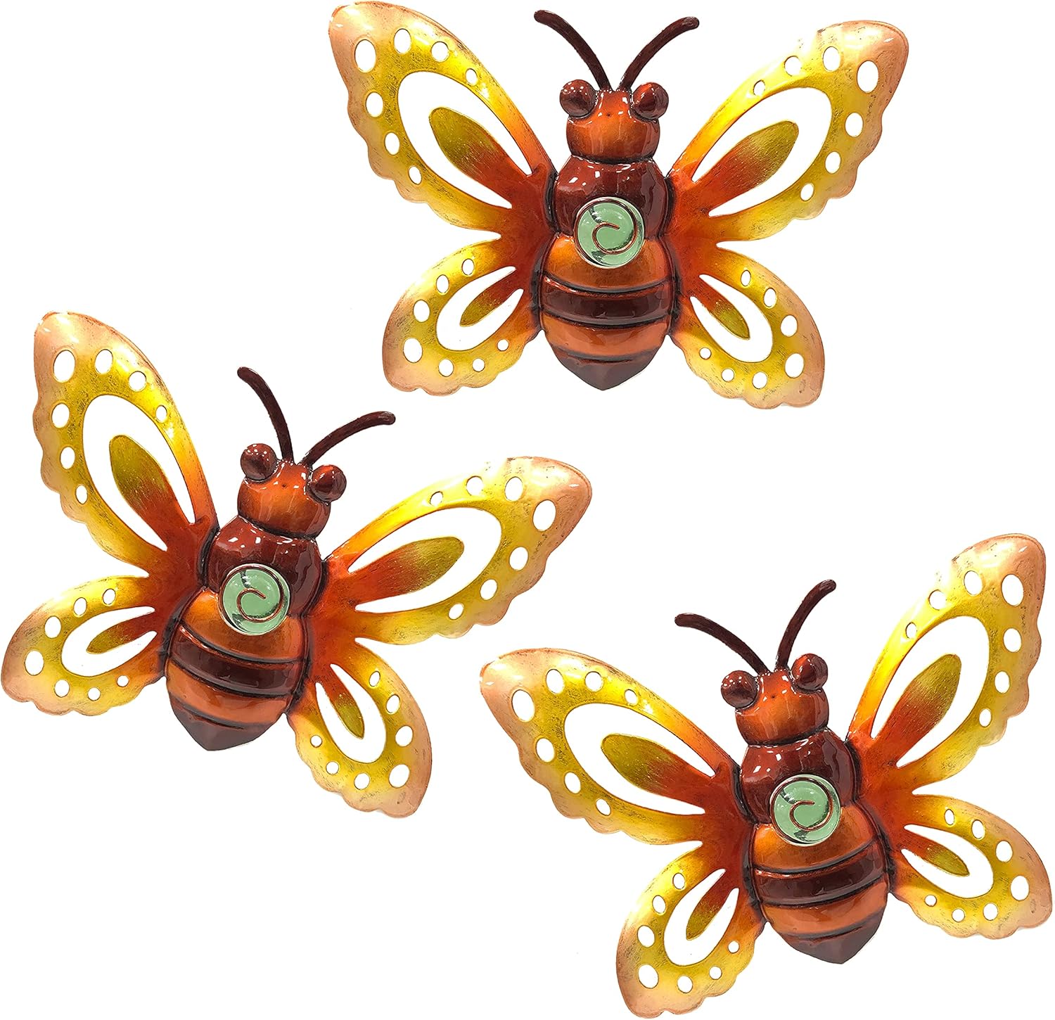 Dragonfly Wall Art Decor, Metal Indoor Outdoor Fence Outside Valentine Decorations for Living Room Bedroom, 9 Inch 3 Pack, Hand-made Vibrant Ornament Sculpture for Patio Balcony