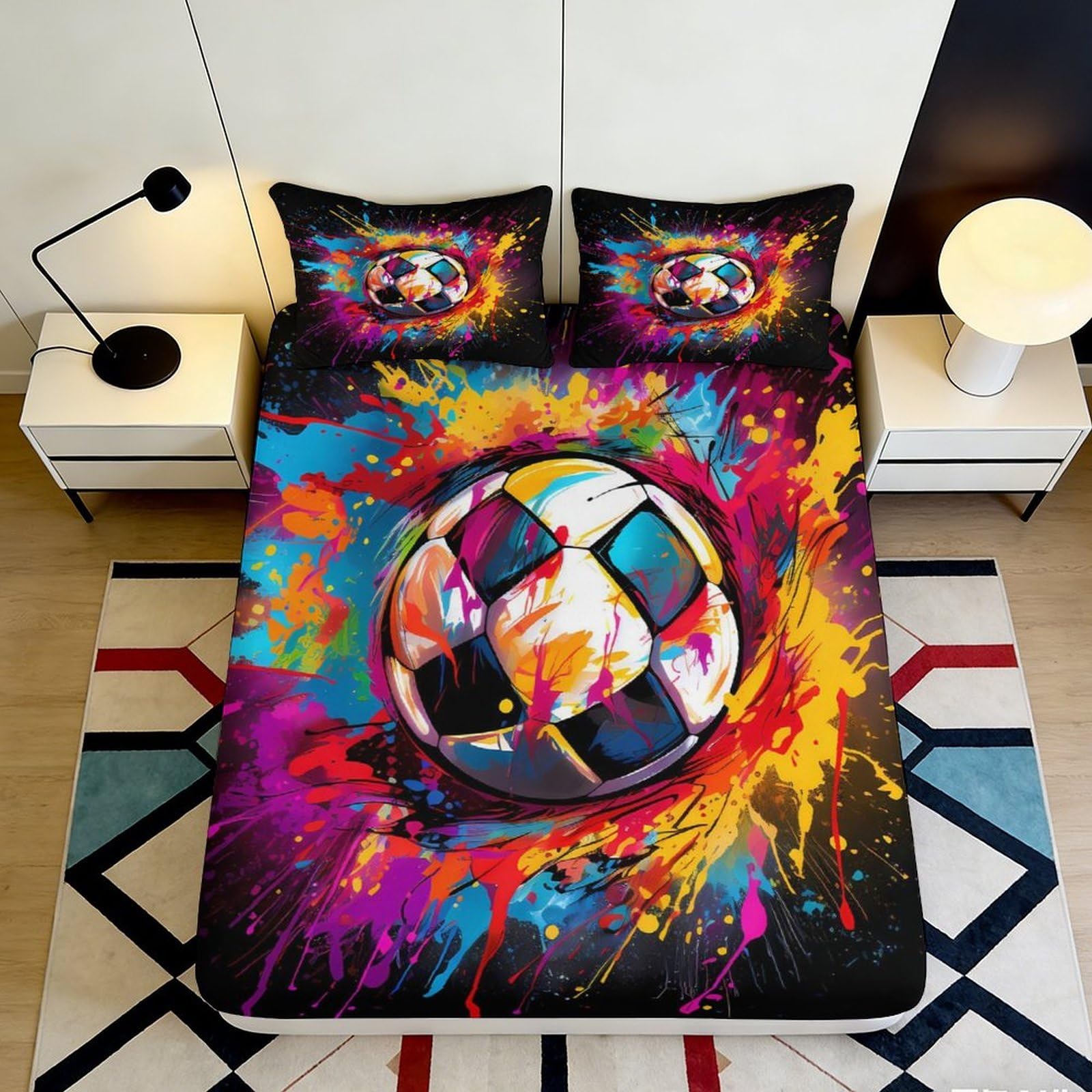 3D Printed Graffiti Soccer Fitted Sheet Microfiber Vibrant Bedroom Decor Splash Art Mattress Cover 90x200x25cm