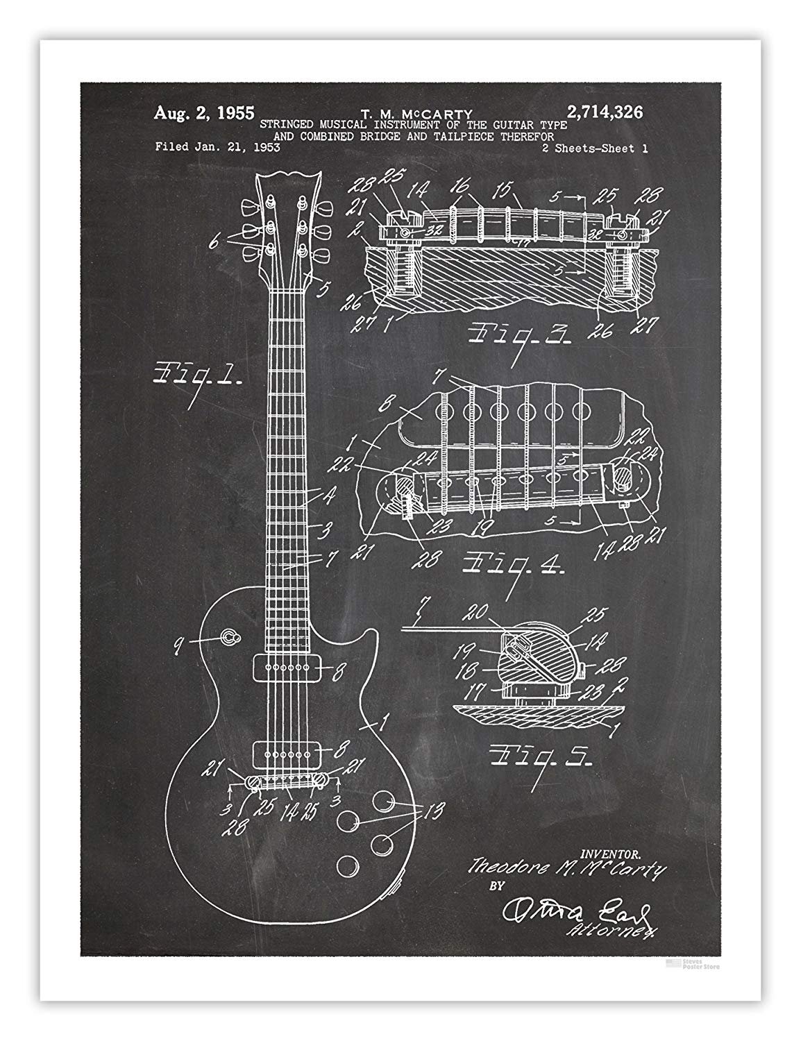 【匿名配送】7order レスポール　サイン入りポスター Amazon.co.jp: Gibson Les Paulギターポスター黒板米国特許