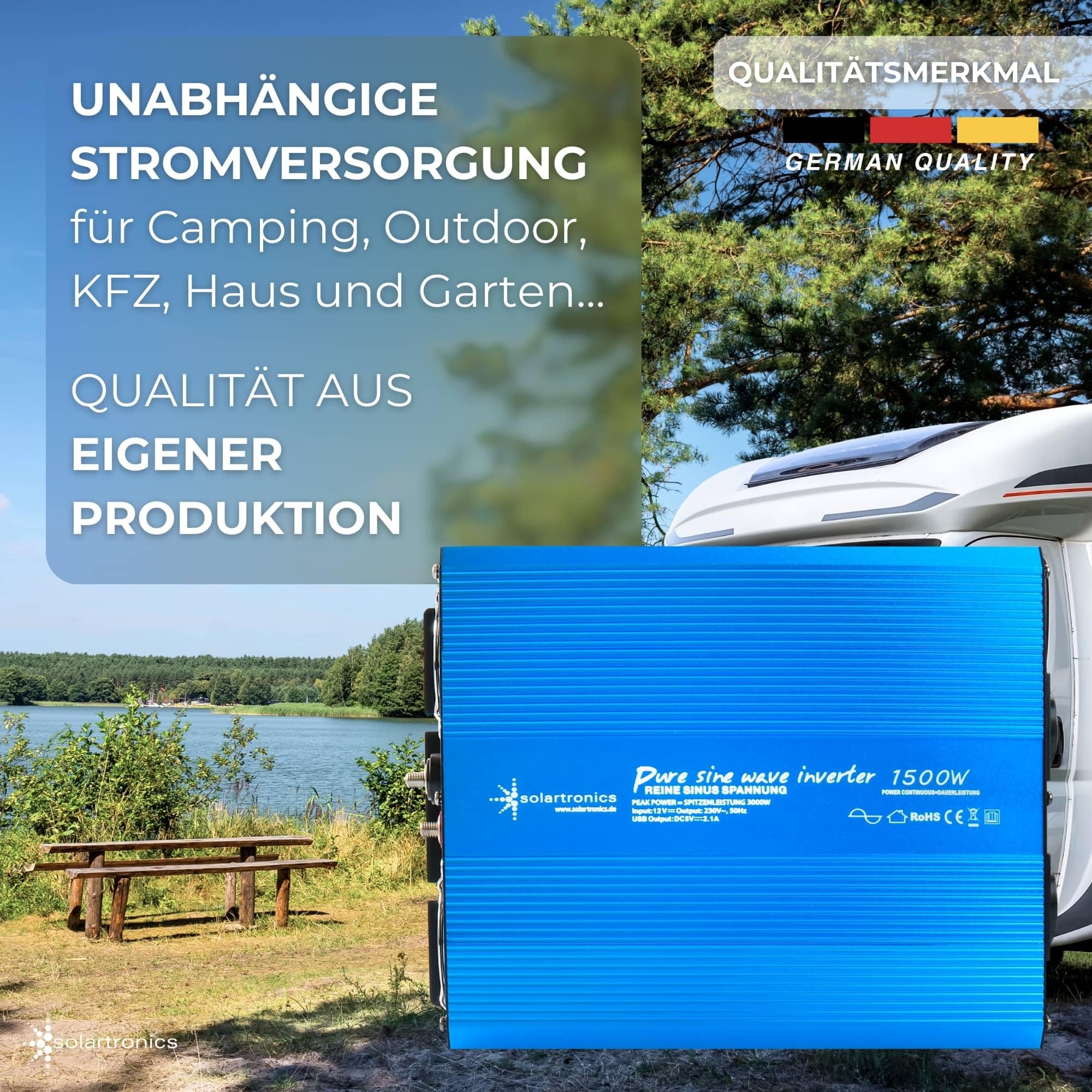 SOLARTRONICS TS 1500W Spannungswandler 12V 230V Reiner Sinus Wechselrichter 230v auf 12v Power Inverter + Display Einbau Fernbedienung USB C+A Wohnmobil