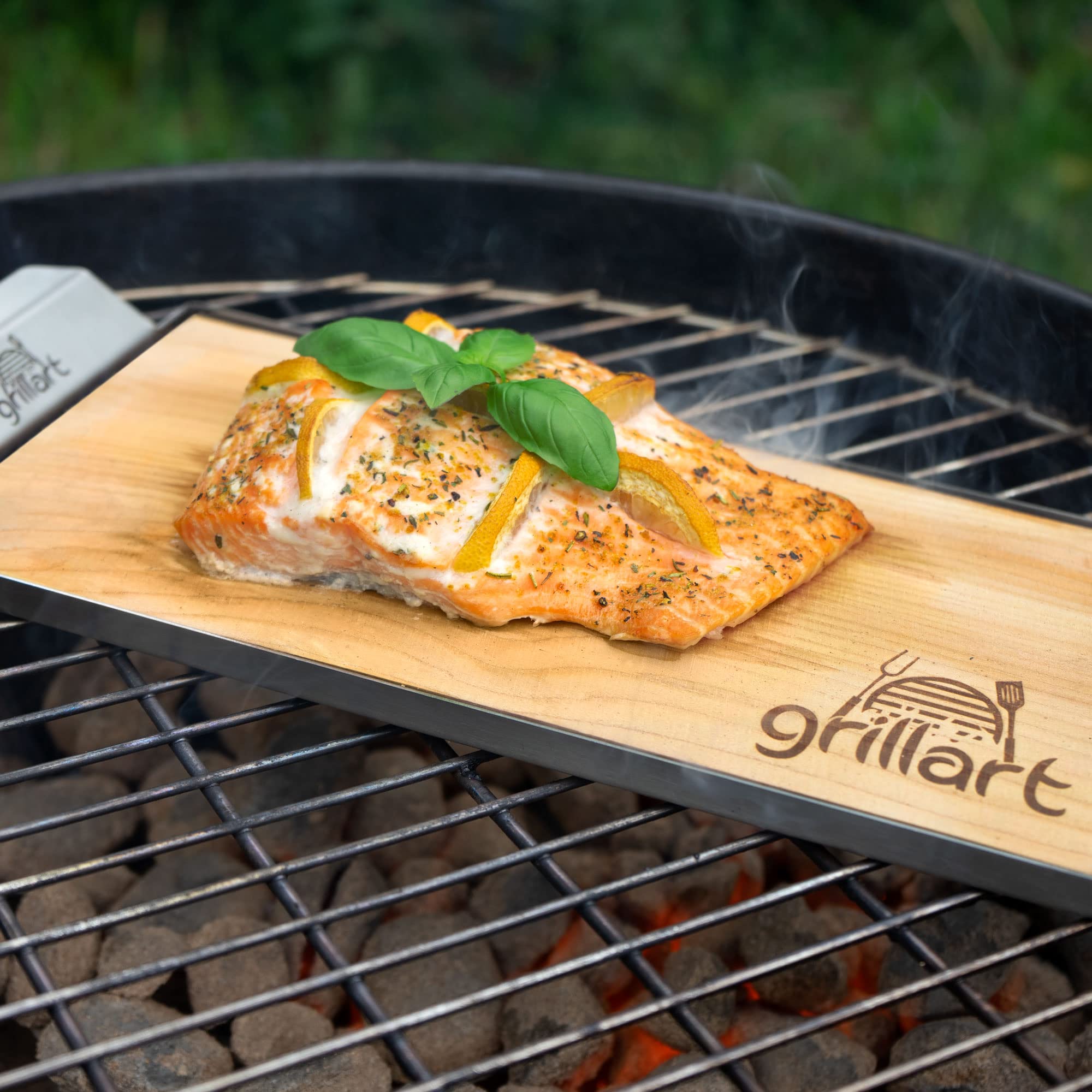 grillart Planches de fumage en bois de cèdre de qualité supérieure avec cadres en acier de haute qualité pour une manipulation facile et un beau service sur la table