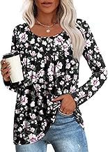 Anymeet Ladies Tops and Blouses Woman Winter Tunic Long Sleeve Casual Shirts Comfy Loose Blouse Flower Pink Black X-Large