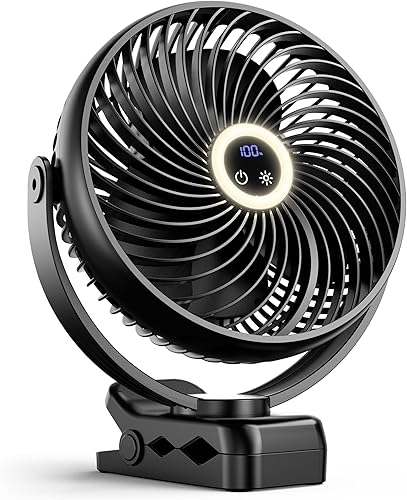 Miniatura 1 de xasla Ventilador portátil de clip de 10000 mAh con luz, ventilador de batería recargable de 8 pulgadas, 24 horas de duración, pantalla digital de