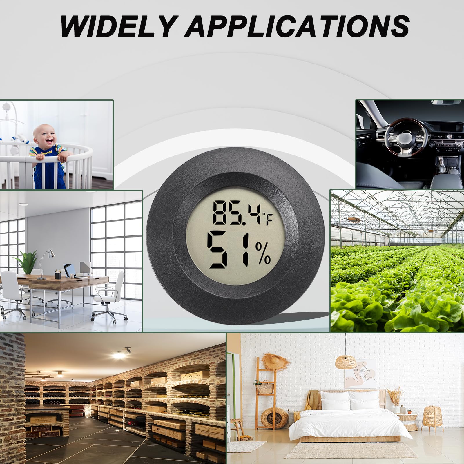 Mini igrometro digitale, misuratore di umidità, confezione da 2 pezzi, igrometro, termometri per interni/esterni, monitor dell'umidità per rettili, per serre, giardini, cantine, Fahrenheit (℉)/Celsius