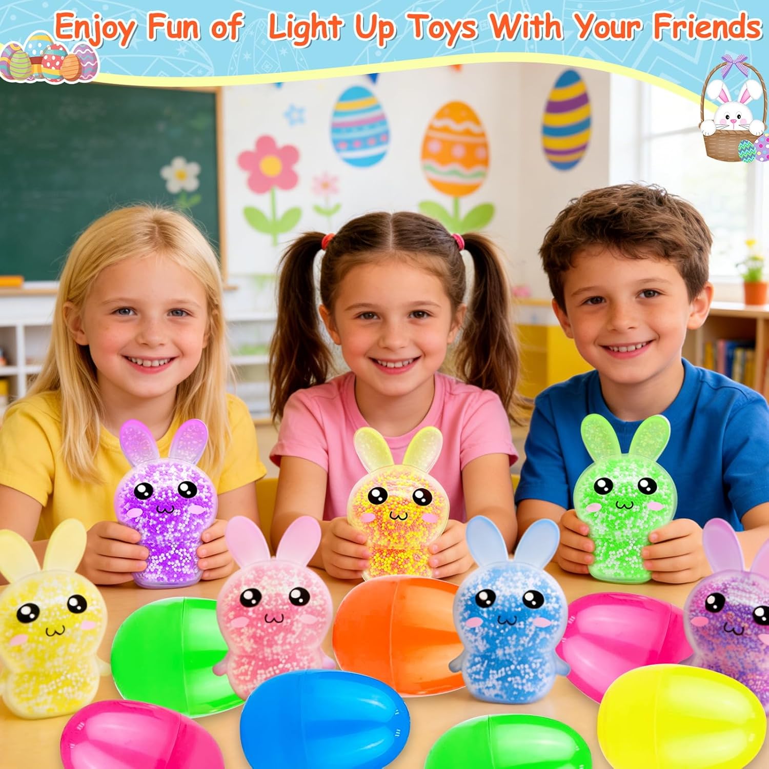 12 Pack 3.5”Large Easter Eggs Filled with Bunny Stress Ball Fidget Toy 8 Colors Squeeze Squishy Relief Toy for Kids Boys Girls,Easter Basket Stuffers Easter Egg Hunt Party Favors Gifts Classroom Prize