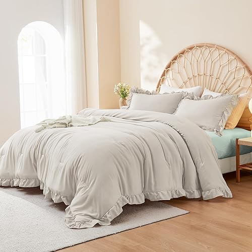 Miniatura 28 de Litanika Juego de edredón Queen de 3 piezas, color rosa rubor, para niñas y mujeres, con volantes, lindos edredones y juegos de ropa de cama, 02