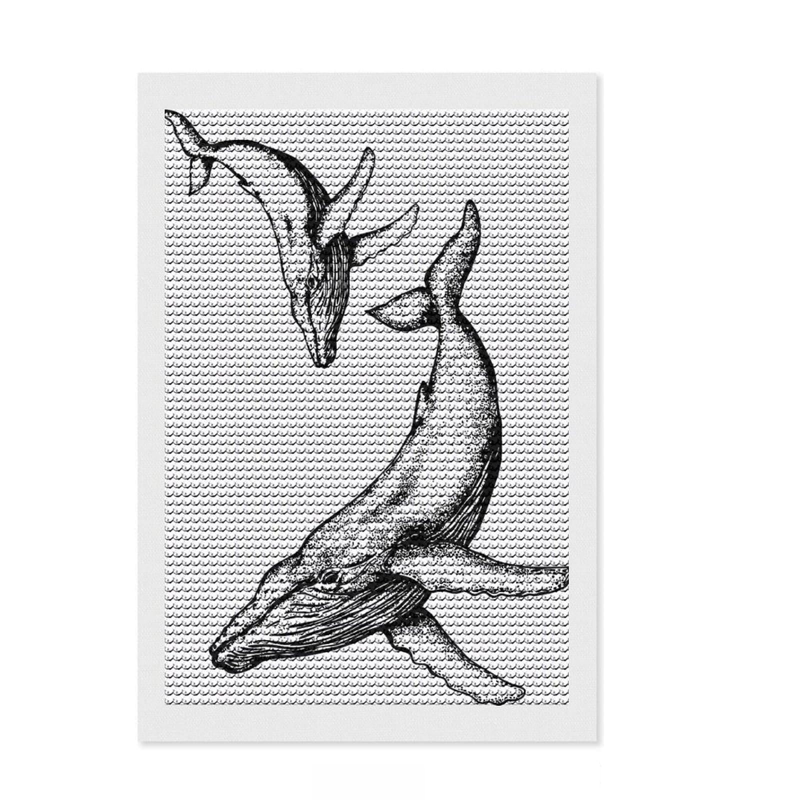 Junmoney Whale Illustration Crystal Diamond Art Kit 8"x12", Boho Decor, Stress Relief Craft, Full Kit Included, Fun Craft Activity