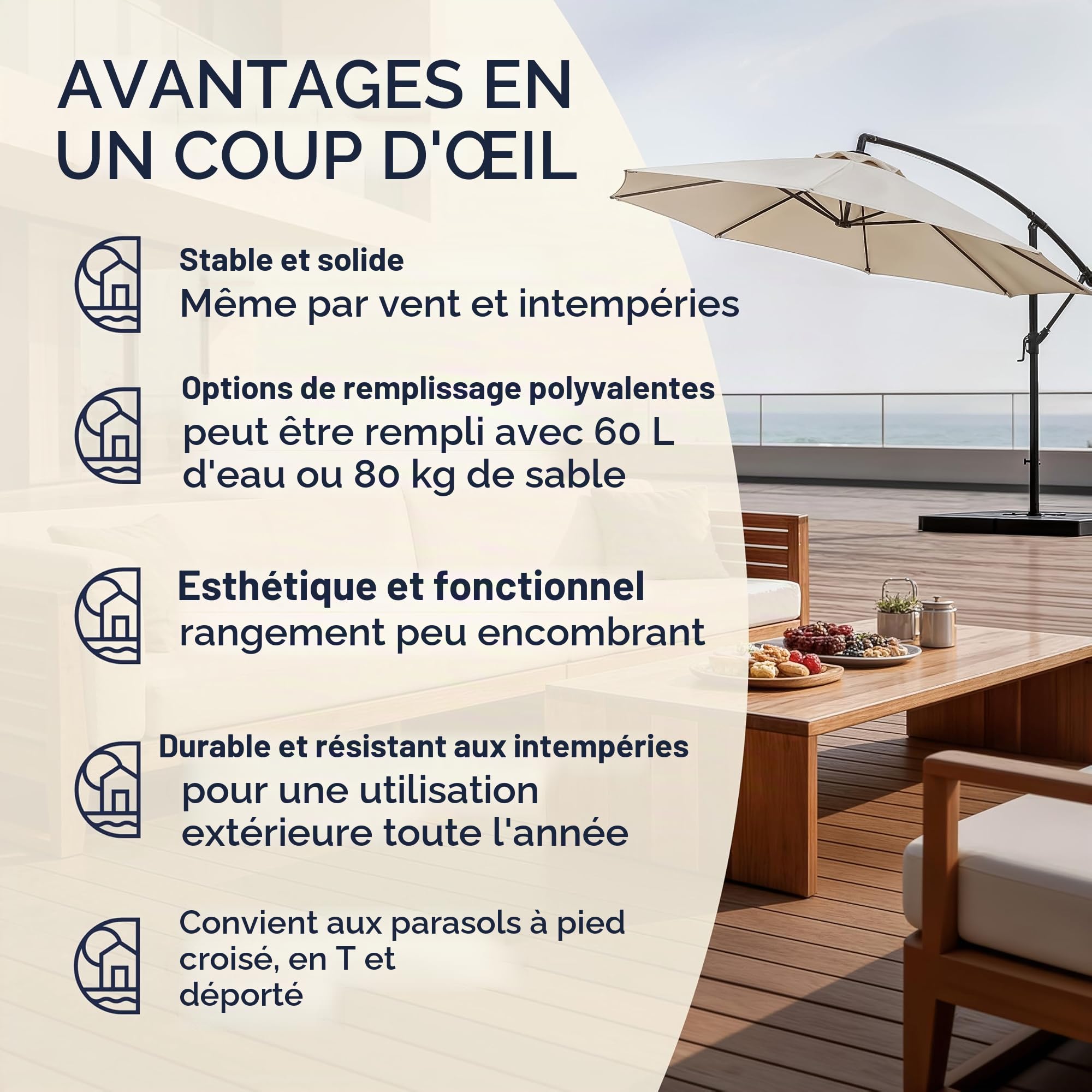 CASARIA® Set de 4 Dalles de Lestage en HDPE pour Parasol