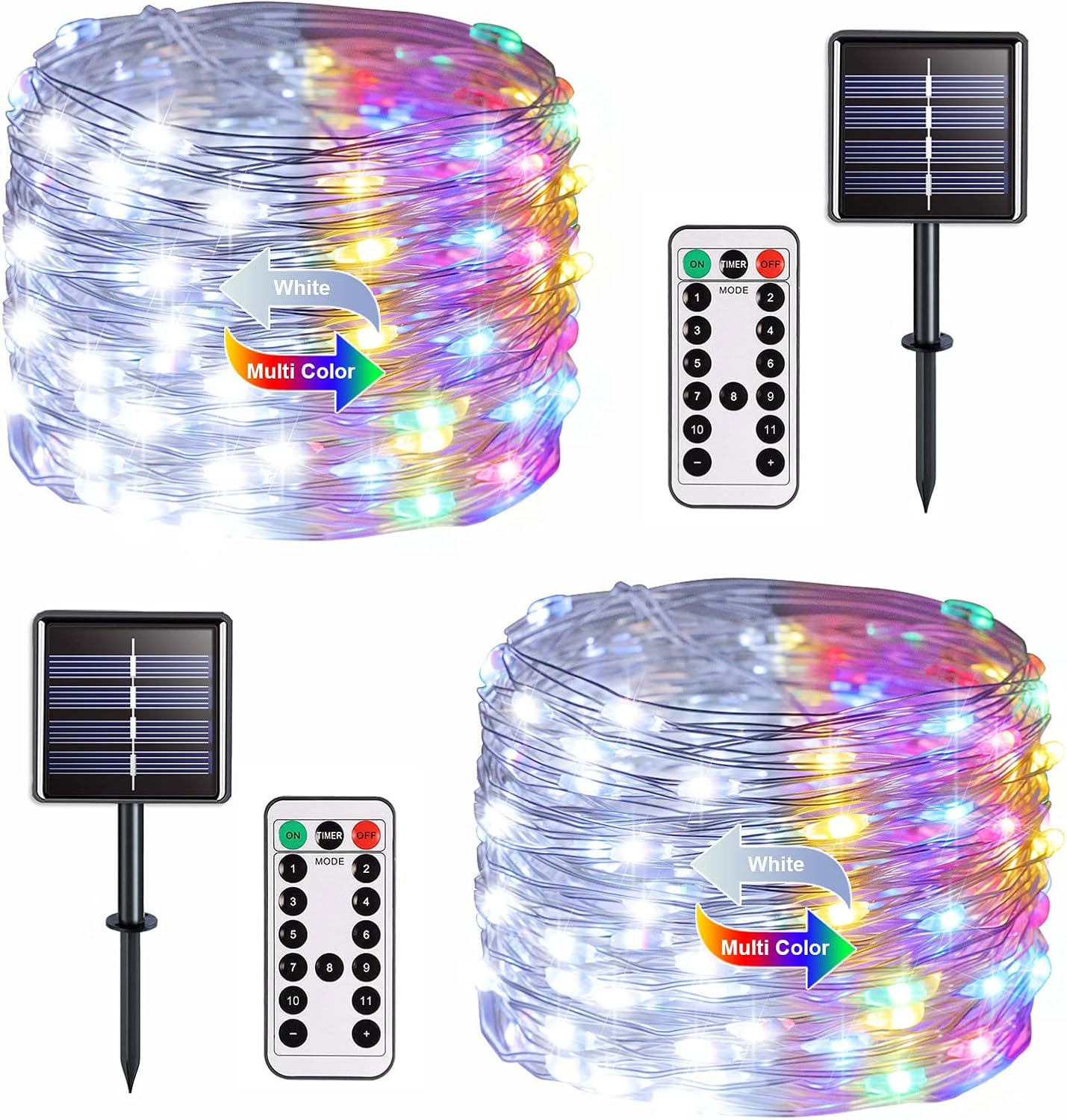 JMEXSUSS 2 Pack Solar Fairy Lights Color Changing, White and Multicolor