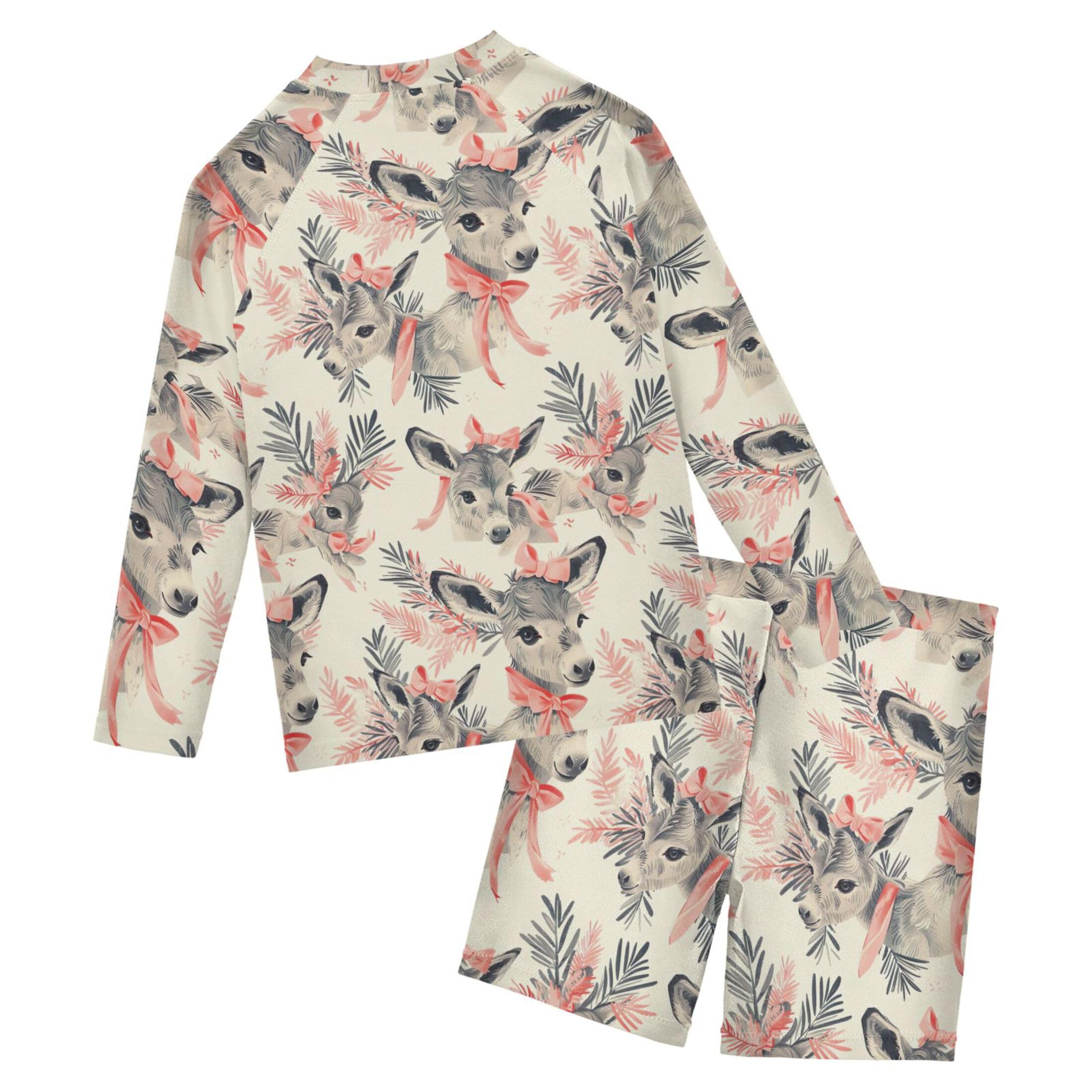 Donkey Animal Cute Baby Boys' Toddler Long Sleeved Rashguard Swim Bathing Suit Set B0403453