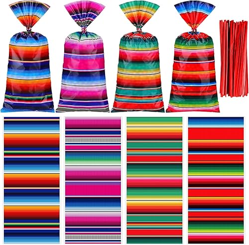 Wesnoy 100 bolsas de celofán mexicano, bolsas de dulces mexicanos, bolsa de regalo de fiesta de cinco de mayo, bolsa de regalo para fiesta mexicana