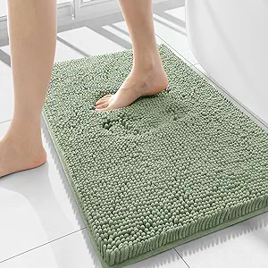 Smiry Luxury Chenille Bathroom Rugs 34x21, Extra Soft and Absorbent Shaggy Bath Mat, Machine Washable, Non-Slip Plush Carpet Runner for Tub, Shower, and Floor, Home Decor Accessories, Sage Green
