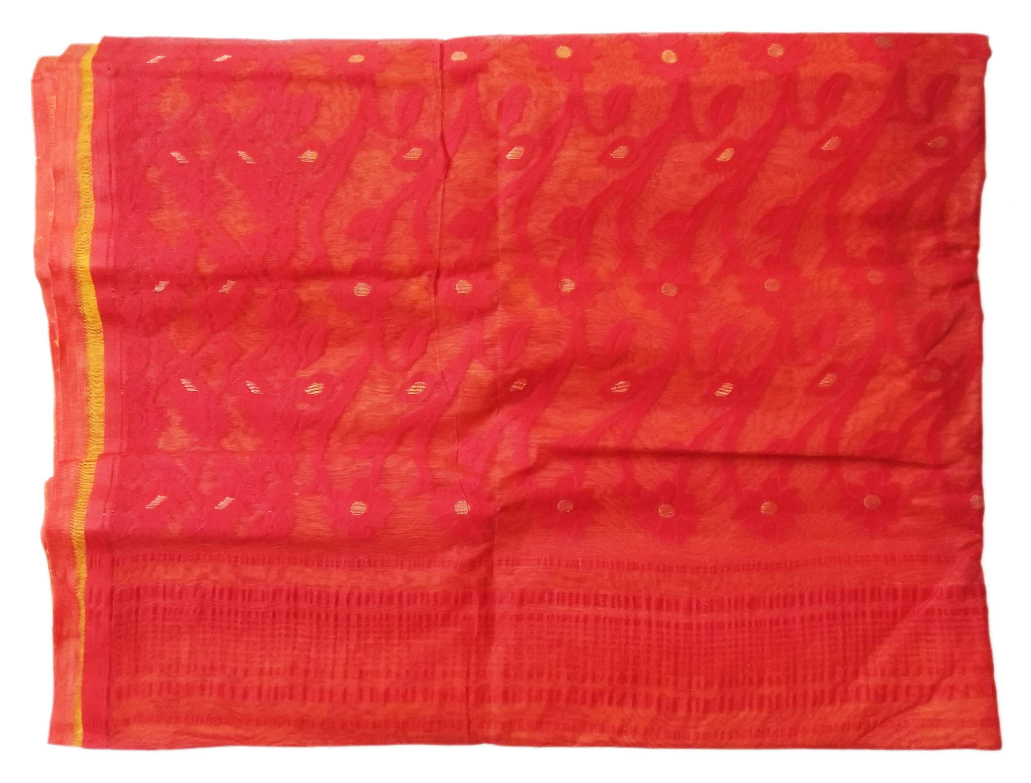 Buy ARS Traditional Tant Jamdani Saree - Orange Background with Golden ...