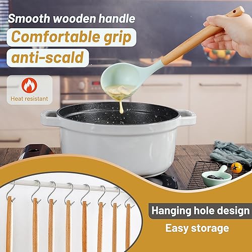 Miniatura 4 de QMVESS - Juego de utensilios de cocina de silicona antiadherente de 35 piezas con soporte mango de madera resistente espátula de silicona resistente