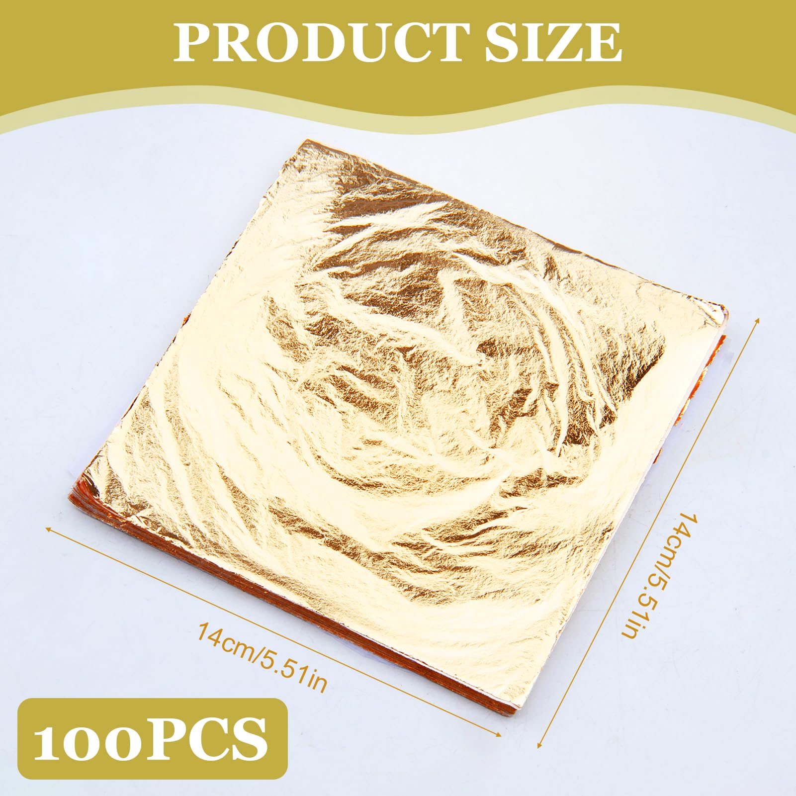 100pcs Hojas Pan de Oro de Imitación para Artes14*14 cm, hojas de oro copos decorativos,Hojas de Imitación de Oro,Perfectas para Decoración, Artesanía y Manualidades,Material de Cobre Brillante
