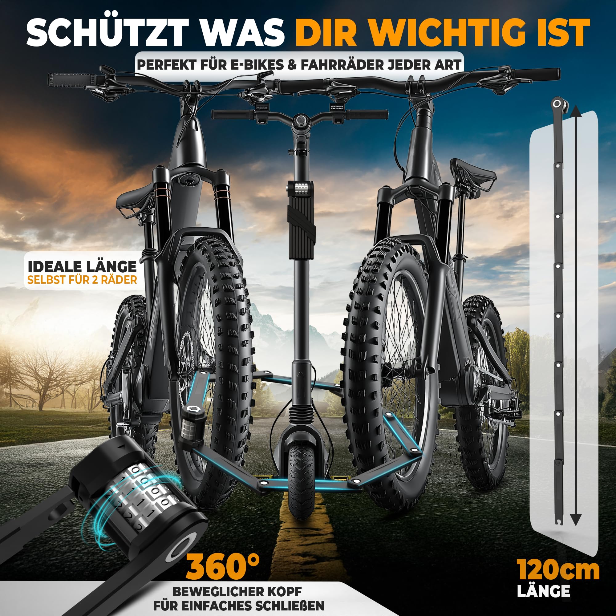 MIVELO Fahrradschloss Faltschloss extra sicher I Faltschloss Zahlenschloss mit 10.000 möglichen Kombinationen inkl. Halterung I Radschloss – Schloss für Fahrrad & E-Scooter 90/120cm (120cm)