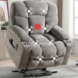 Oversized Power Lift Recliner Chair for Elderly&comma; Big and Tall Electric Recliner Chair with Massage and Heating&comma; Dual Motor Heavy Duty Lift Recliner with USB Port&comma; Cup Holders&comma; Pockets&comma; Grey