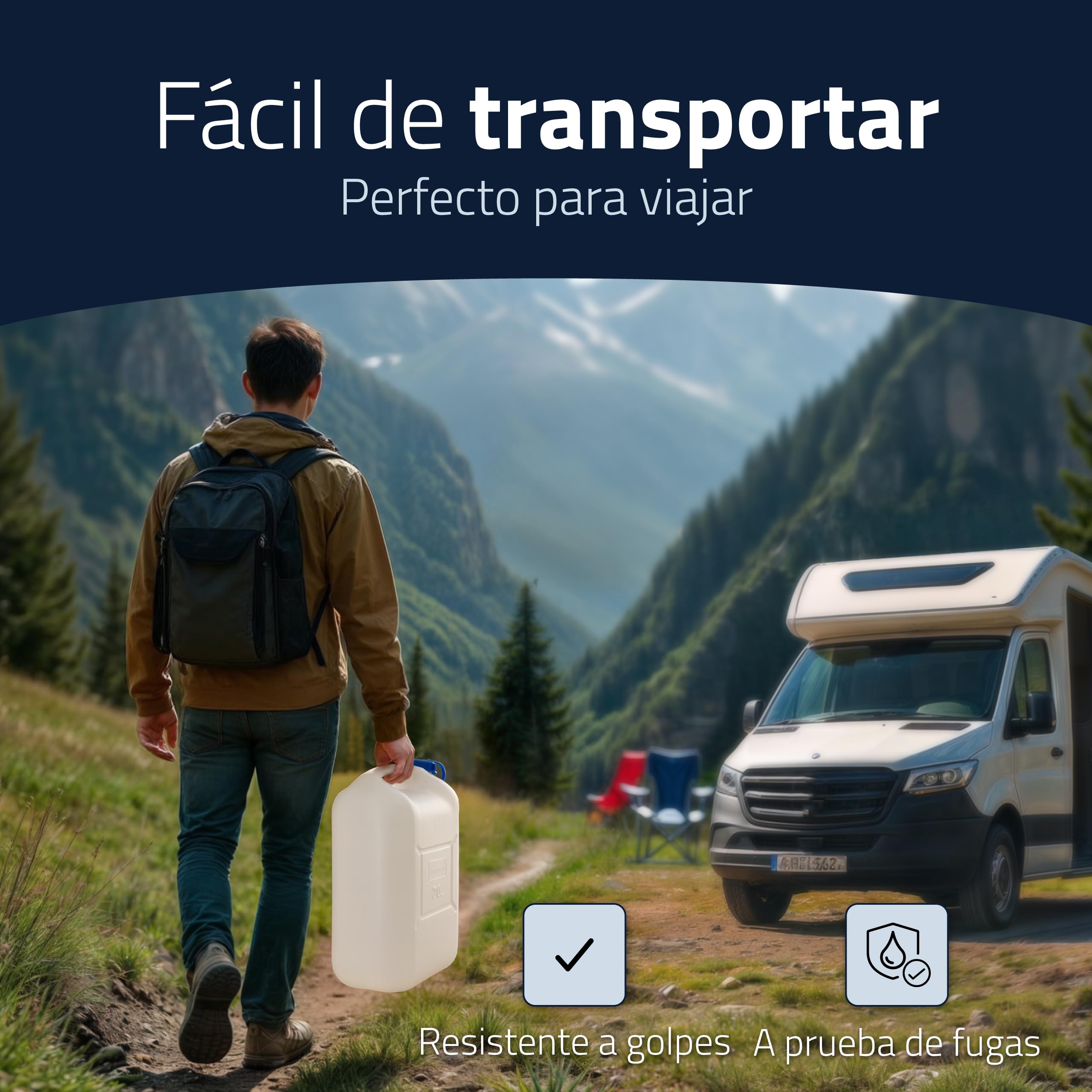 Hünersdorff | Bidón para agua ECO 22 L con grifo | PEAD natural | con grifo de descarga azul montado de forma fija | Bote de agua de plástico | garrafa plastico con grifo