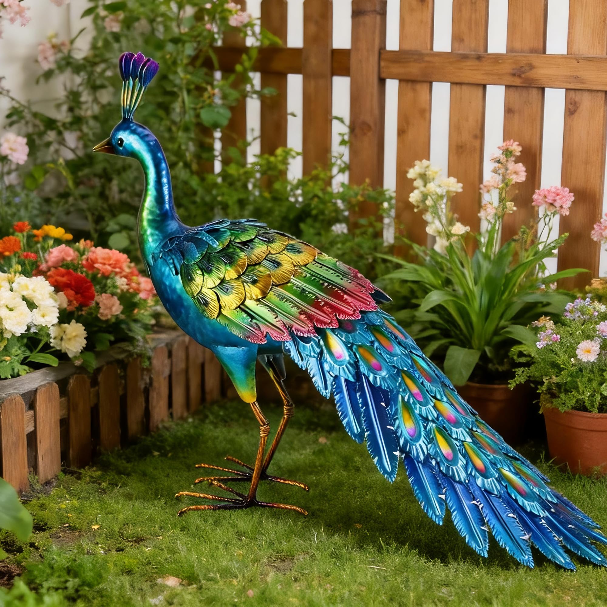 chisheen Statua di pavone in metallo, decorazione artistica da giardino, prato, scultura da esterno, regalo di benvenuto, di compleanno per donne, mamme, nonne