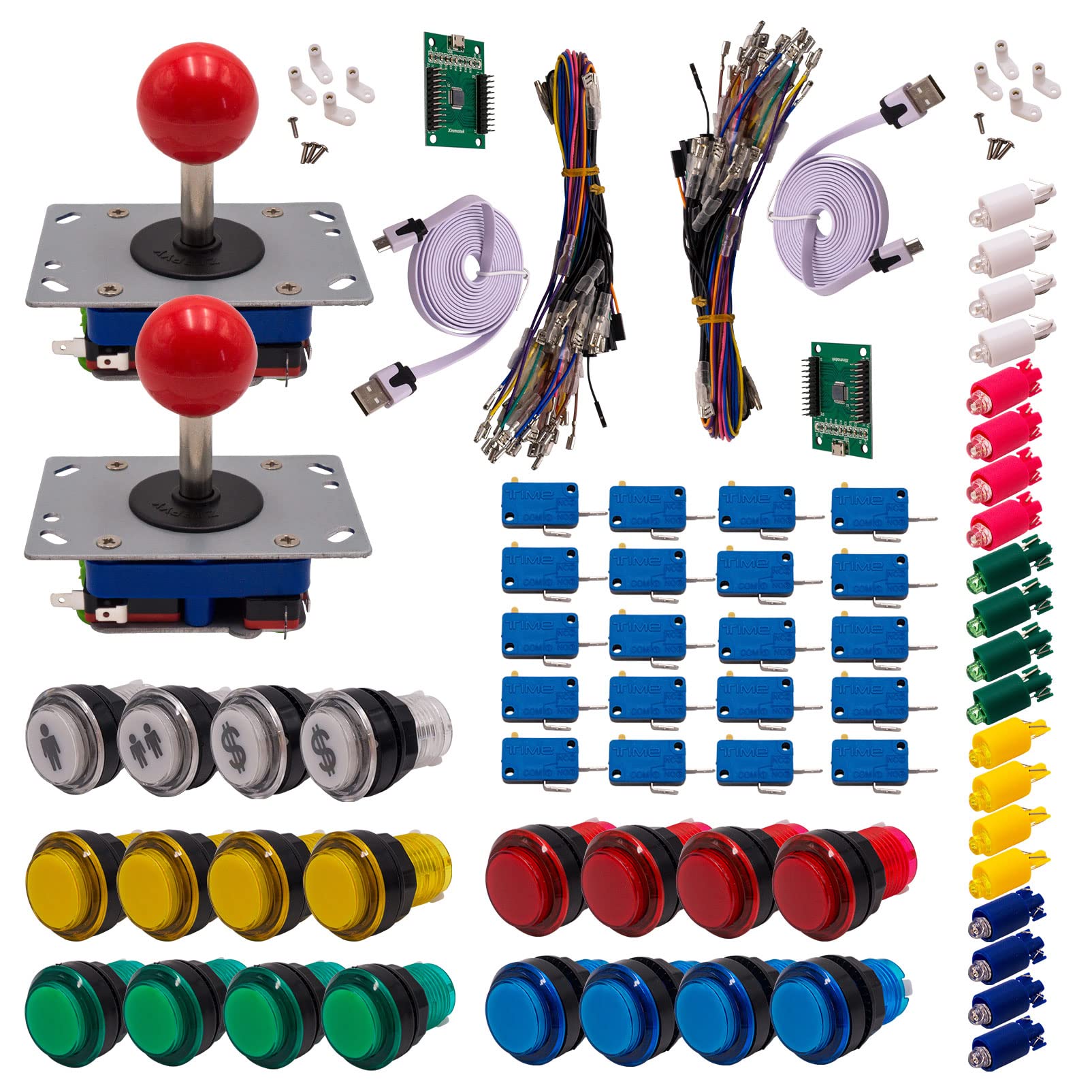 Kit Joystick e Pulsanti Arcade 2 x 1 Giocatore Luminoso Pulsanti Trasparenti Joystick Zippyy Aste Corte Palle Carta XinMoTek Videogiochi Retro Gaming