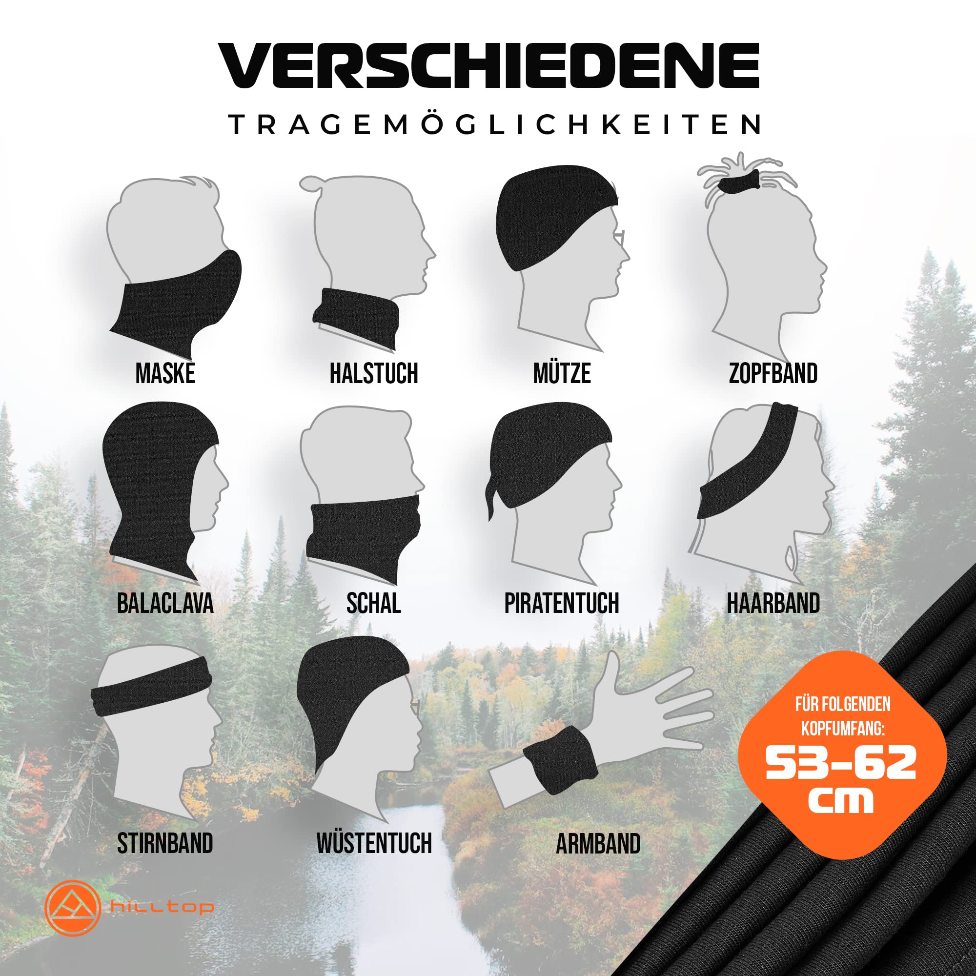 Hilltop Chusta wielofunkcyjna, chusta na szyję dla mężczyzn, szal kominowy, chusta na wąż, bandana z obszytymi krawędziami