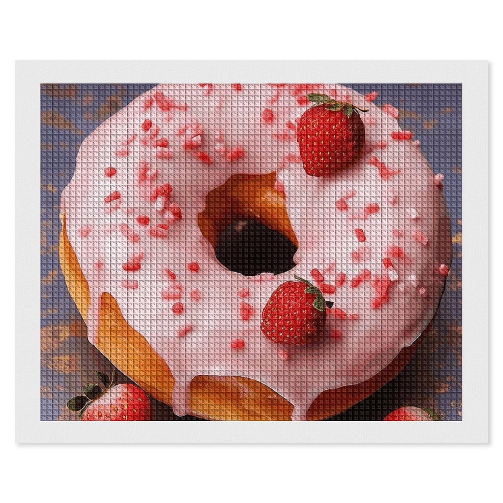 NONHAI Diamond Painting Kits for Adults - DIY Diamond Art Kits for Beginners - Full 5D Paint Drill Diamond Dots Paintings- Strawberry Donut Diamonds Pictures Gem Art and Craft Wall Decor 16"x20"