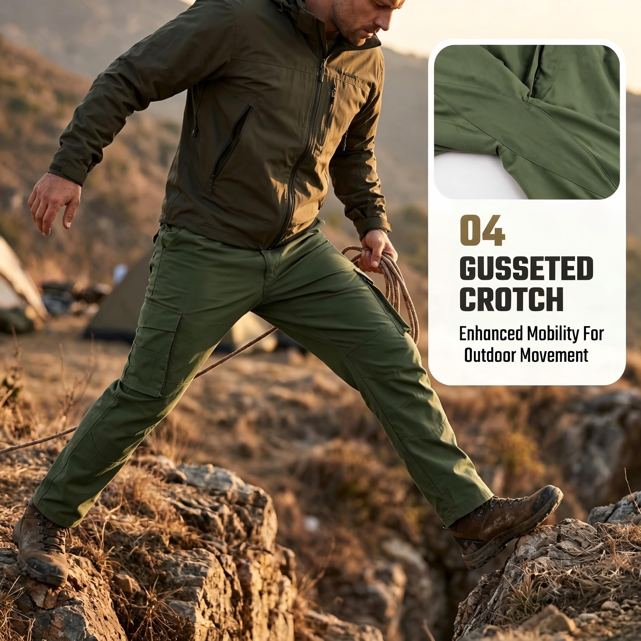 ZITY Pantaloni Cargo Uomo Tattici Ripstop con Multi Tasche, Pantaloni Outdoor da Lavoro per Trekking Escursionismo e Uso Quotidiano