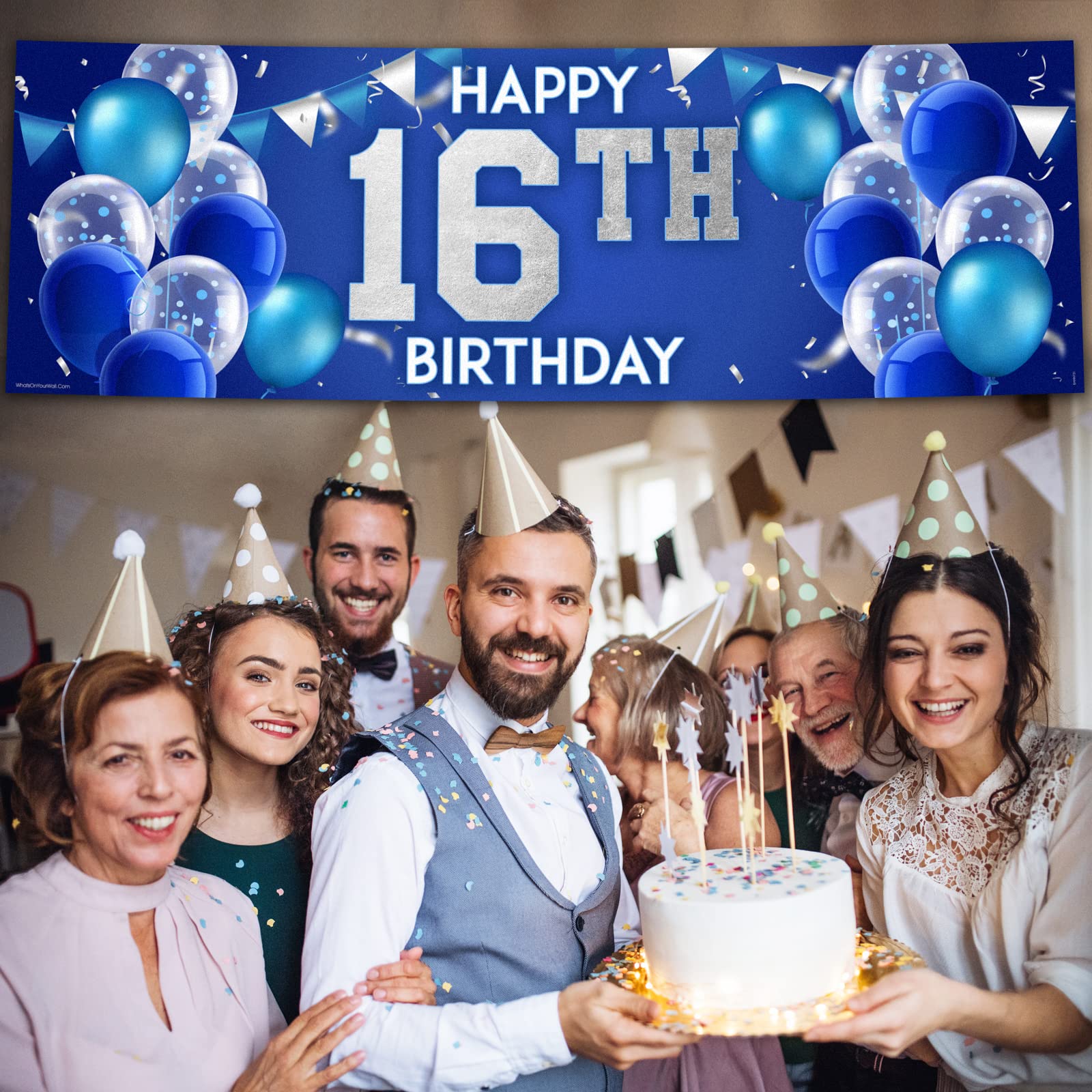 Banner Zum 16. Geburtstag – 1 X 1,8 M, Nicht Personalisiert, Blau/weiß, Für Jungen & Männer