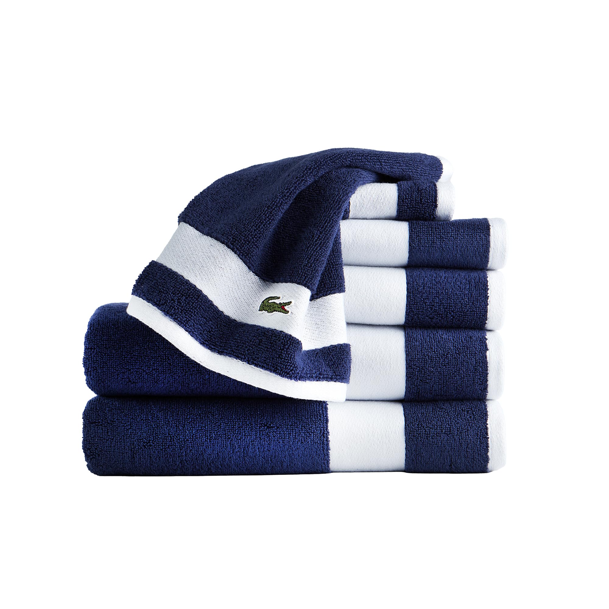Amazon｜Lacoste Sport Stripe 高級コットンタオル6点セット – 100