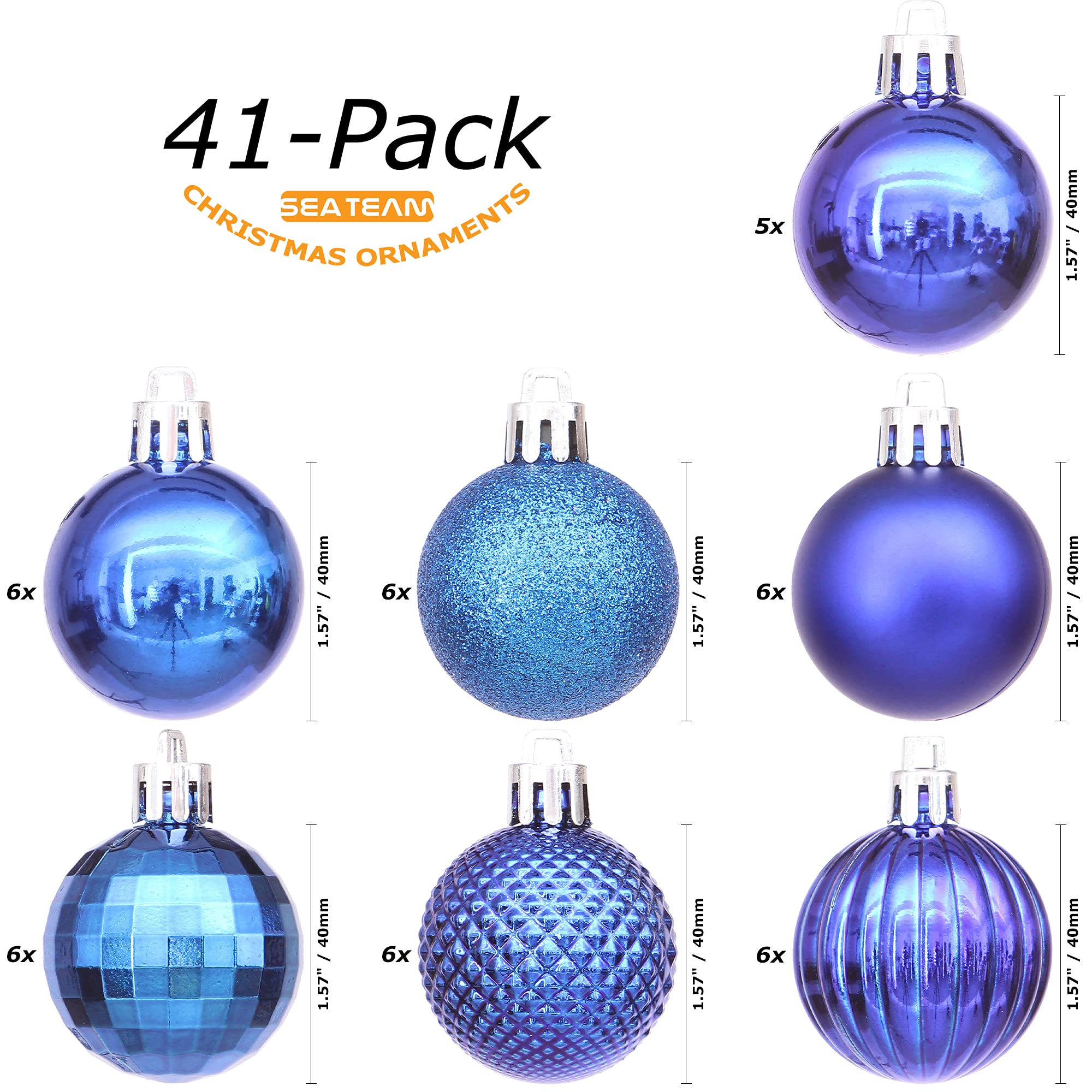 Sea Team 41-Pack Christmas Ball Ornaments with Strings, 40mm/1.57" Small Size Baubles, Shatterproof Plastic Christmas Bulbs - Image 2