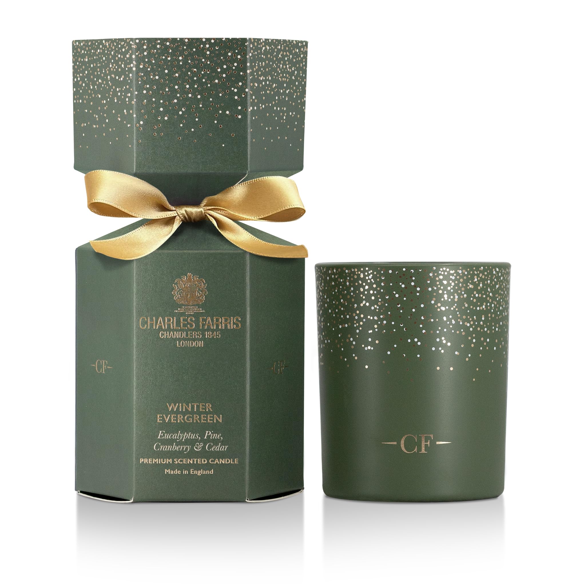 Charles Farris Luxury Scented Christmas Cracker 30cl Candle - 35+ Hours Burn Time - Eucalyptus, Pine, Cranberry & Cedar - Luxury Christmas Candle, Made in England (Winter Evergreen)