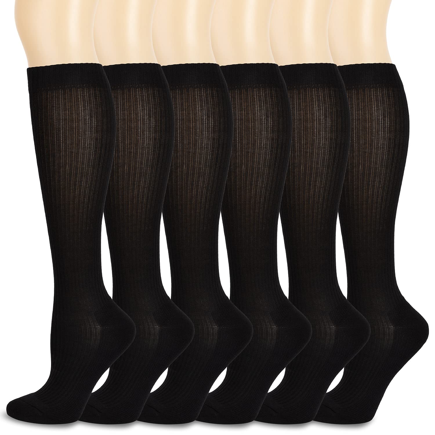 Athlemo Compression Socks for Women & Men Circulation 6 Pairs 8-15mmHg Support Stockings for Athletic,Running,Nurse,Flight Travel 9-11 BLK