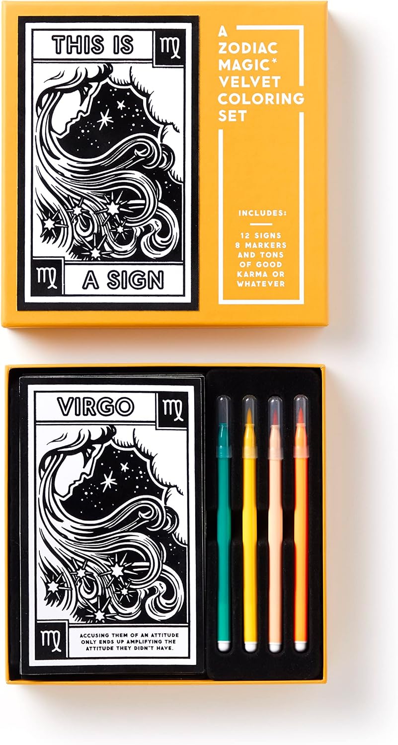 Brass Monkey This is A Sign Magic Velvet Zodiac Coloring Set from Includes 12 Zodiacs & 8 Brush-tip Markers, Zodiacs Measure 7” by 4.32", Great Gift Idea!