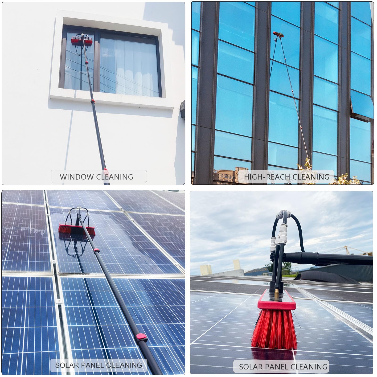 Cepillo de Limpieza telescóo de 3,6 m a 12 m Hydro Cleaner con dispensador de jabón Ideal para Paneles solares, Ventanas, techos, Cames y automóviles - Cepillo de 55 cm Accio