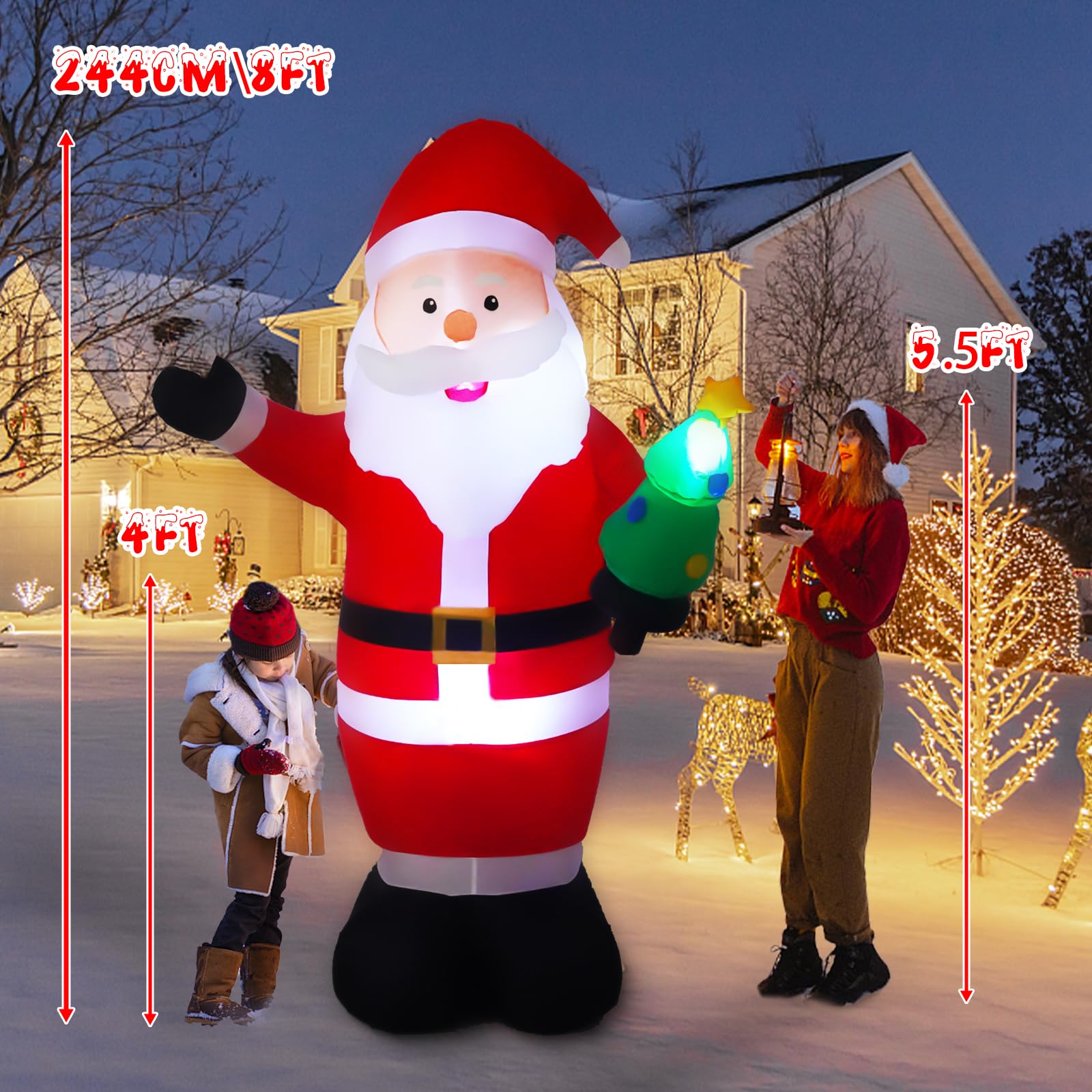 244CM/ 8FT Giant Inflatable Santa Claus, Outdoor Christmas Decorations with Bright LED Lights - Image 2