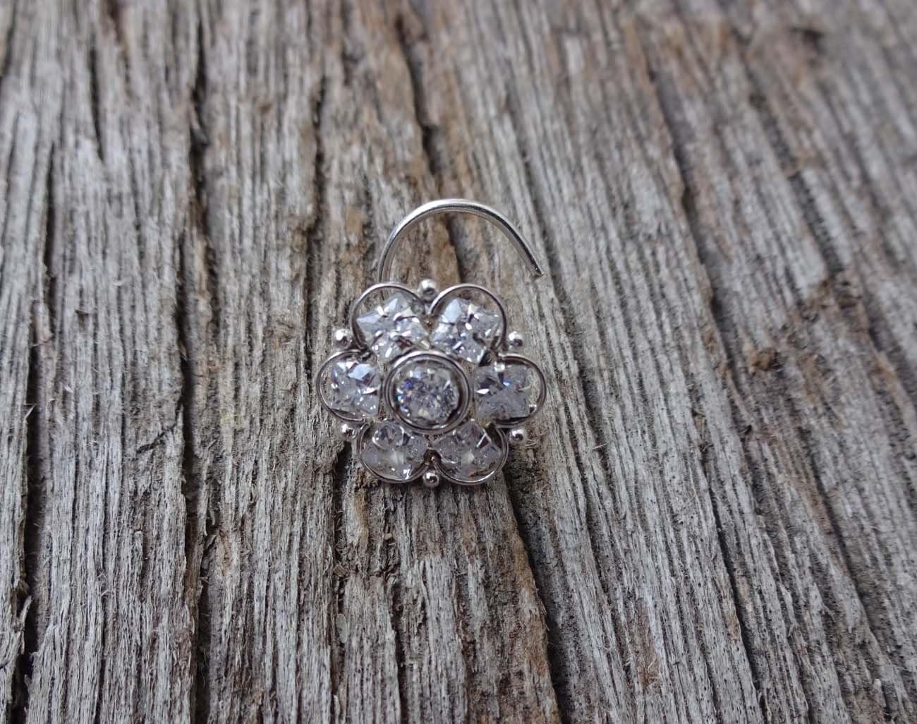 Indian Nose Stud 925 Sterling Silver Nose Stud Diamond Nose Jewelry Crock Screw Nose Flower Nose Hoop Piercing Woman Party Wear Indian Nose Ring