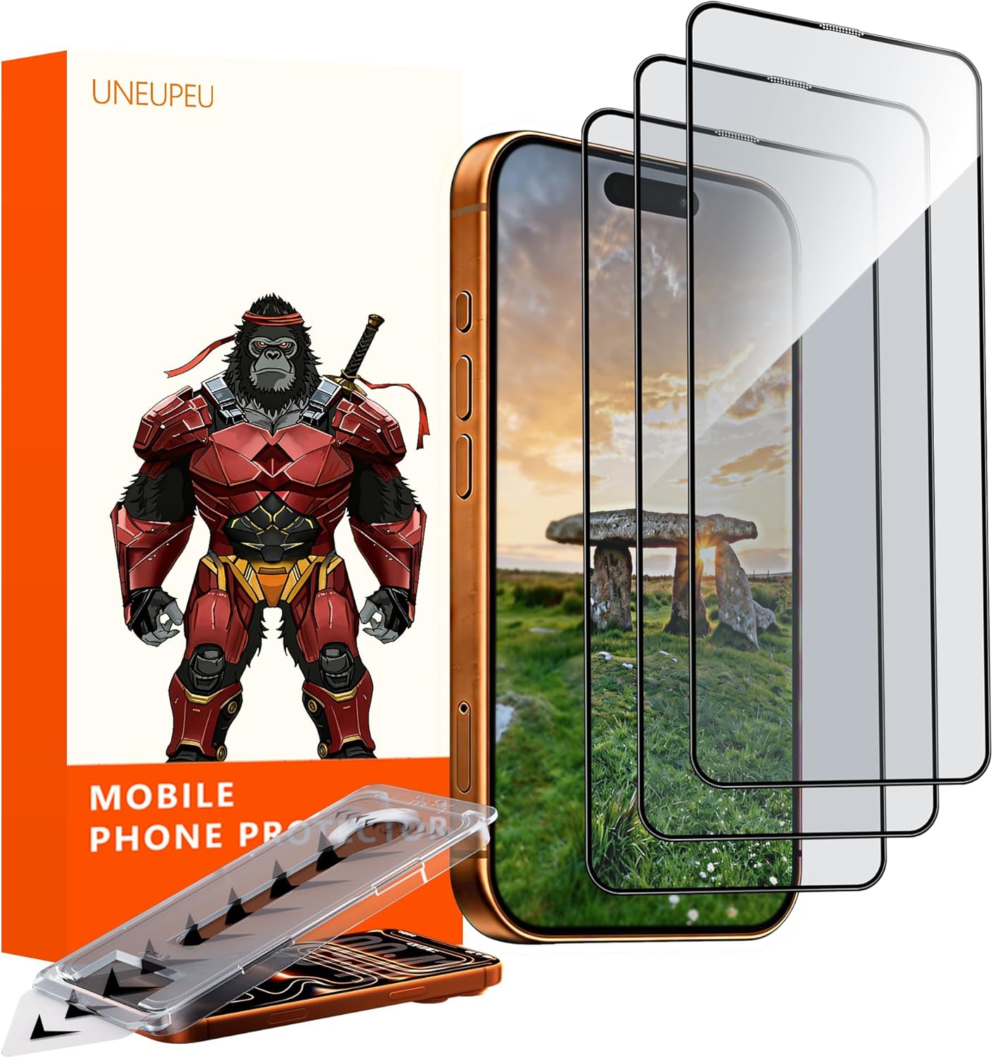 3 Pack Privacy Phone Screen Protector of 4-Way-360° Anti-Spy Tempered Glass, Unbreak Military Grade Drop Protection, 3D Curved Full Edge Coverage, Sensitive, Anti-Fingerprint, Bubble Free with Easy Install Toolkit For iPhone 16 Pro Max