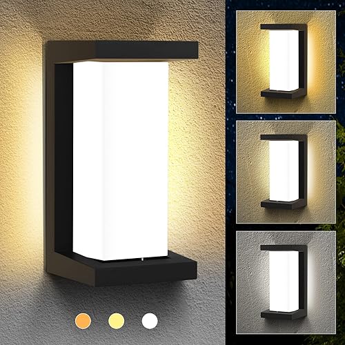 Estoder Luces de porche de pared al aire libre lámpara de pared moderna de 18 W accesorios exteriores negros montados en la pared apliques