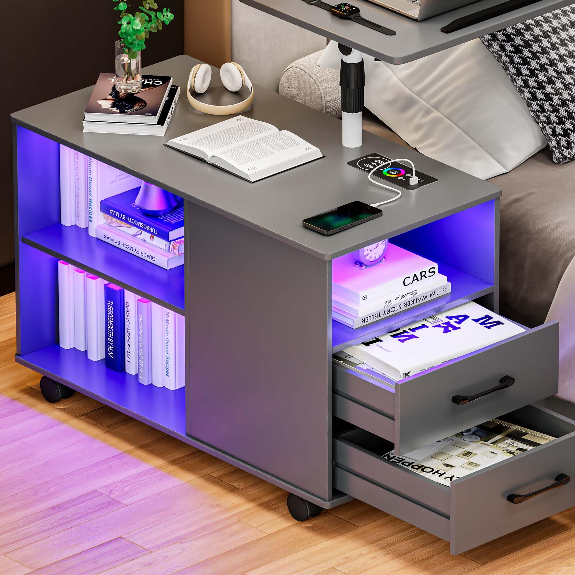 Amazon.com: Gurexl Height Adjustable Nightstand with Laptop Tray