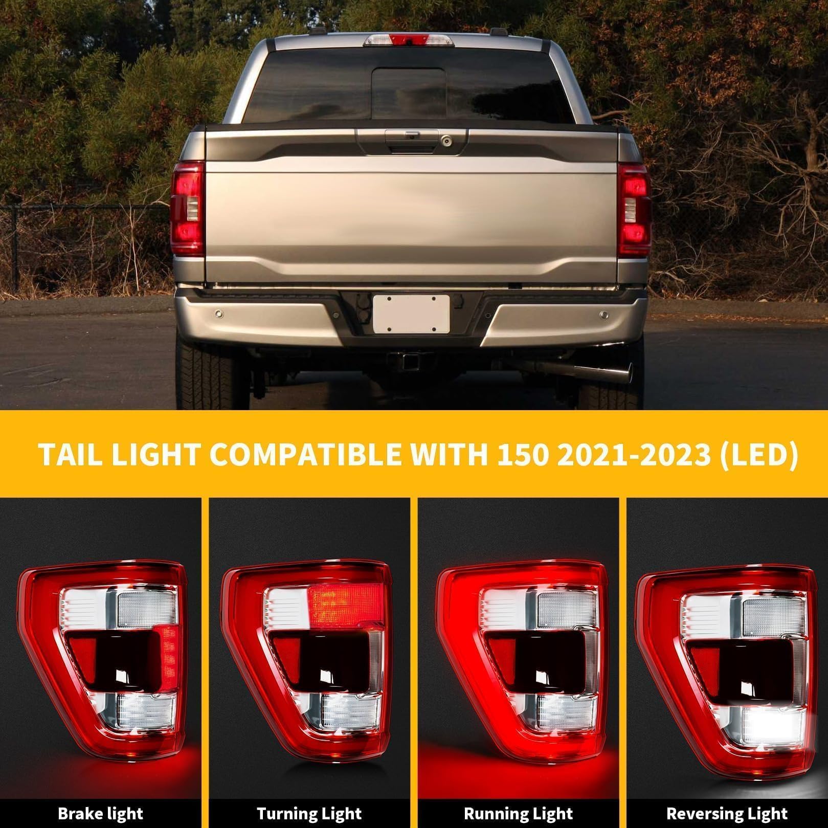 Jecoupoon Driver Side Tail Light Assembly with Blind Spot Compatible with 2021 2022 2023 (F Series) 150 Rear Brake Lamp Taillight Red Lens ML3Z-13405-D NL3Z13405F (Module Not Included) (Left)