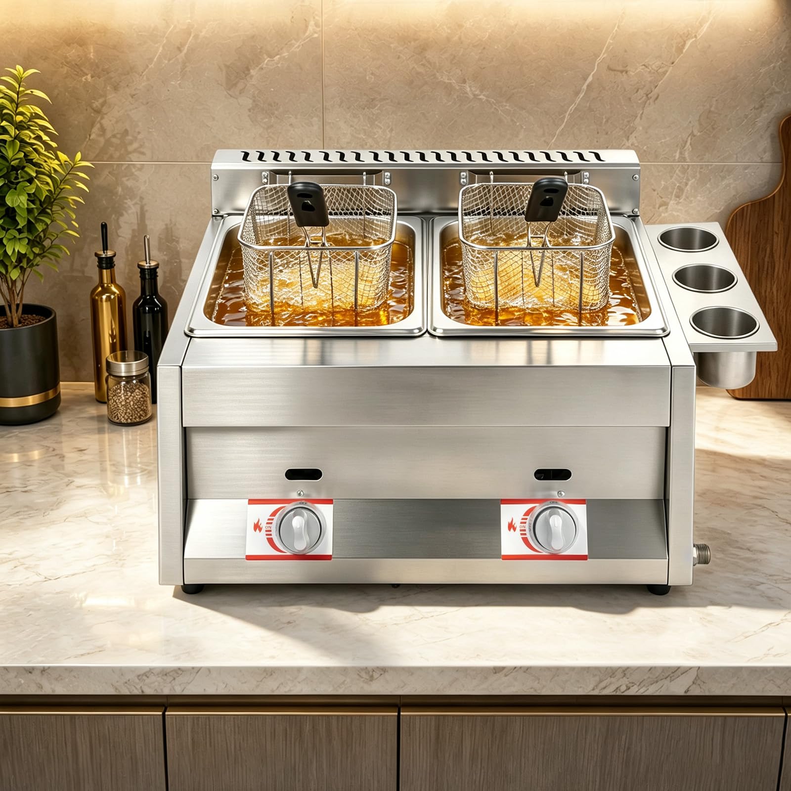 Friteuse Professionnelle Gaz Double Cuve 6L+6L Acier Inoxydable