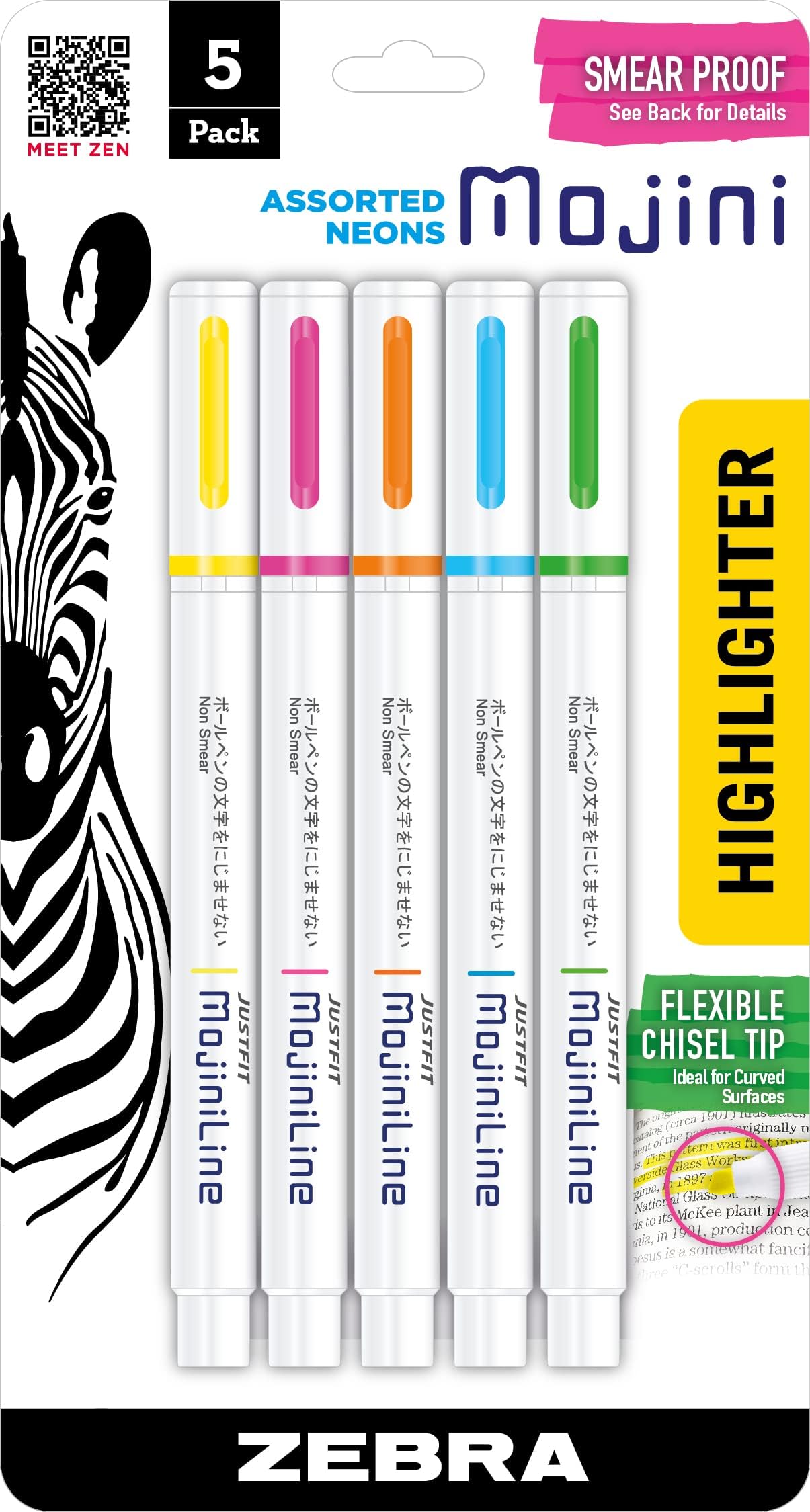 Amazon.com : Zebra Pen Mojini Highlighter Set, Soft Chisel Tip ...