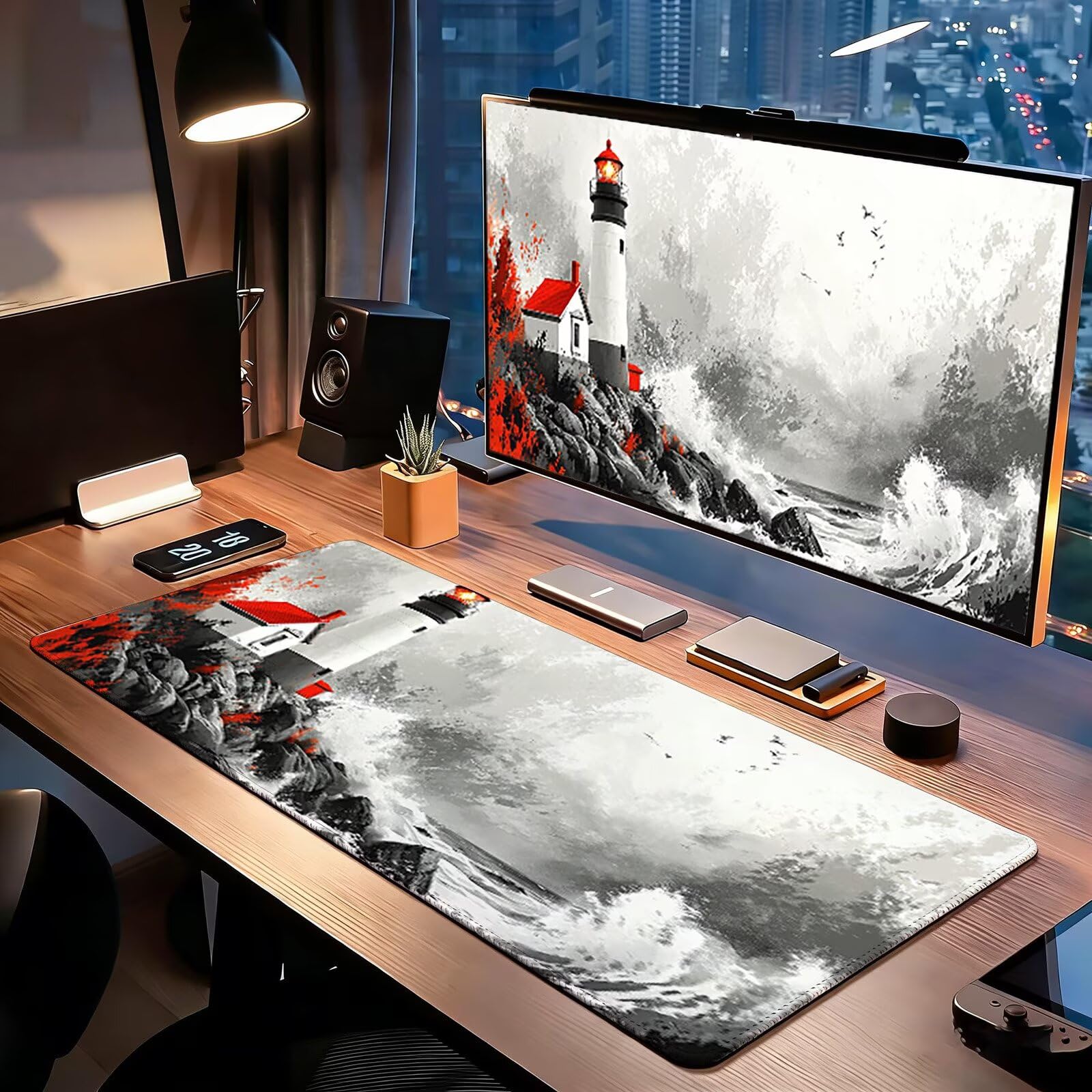 Tappetino Mouse Gaming, 1200x600mm Tappetino Mouse XXL Retro 0c0-227 | Mouse Pad Grande, Ottimizzato per i Sensori da Gioco, Migliora Precisione e Velocità, per Mac e PC, faro