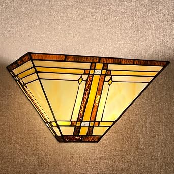 Capulina Tiffany Lamp Cream Mission Stained Glass Wall Sconce 2-Light