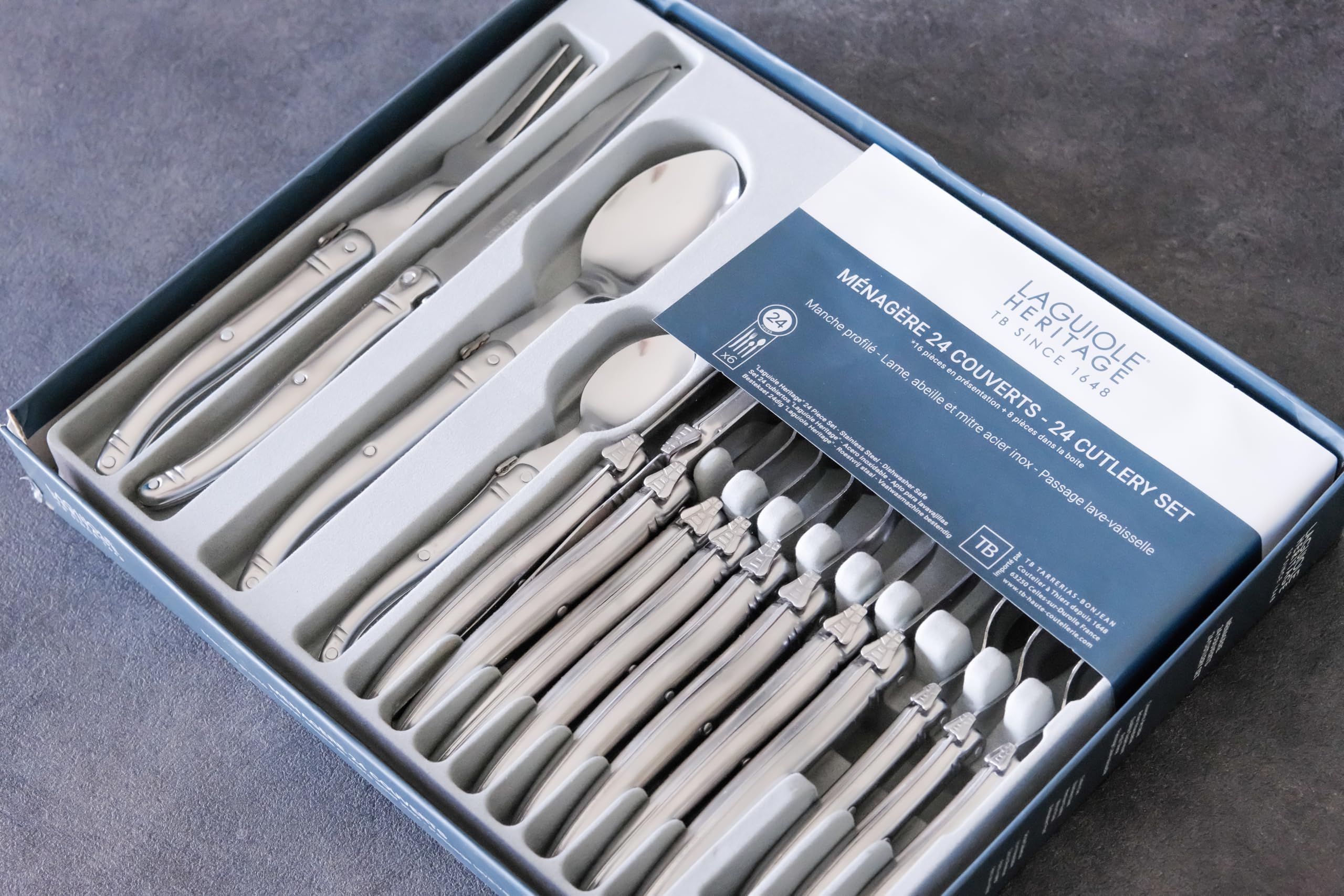 Tarrerias Bonjean Laguiole Dinnerware Placesettings, 24-Piece, Stainless Steel Handle