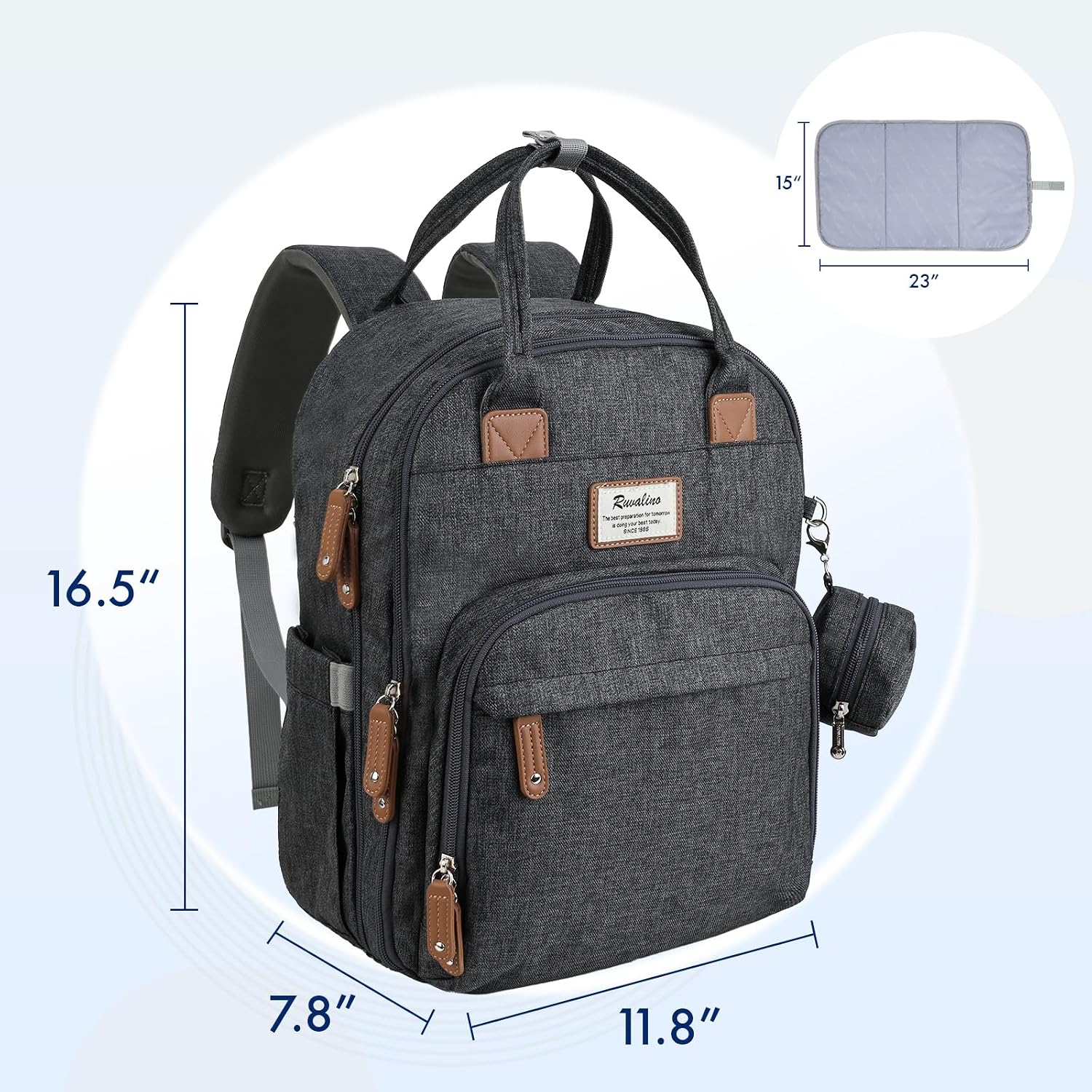 RUVALINO Travel Diaper Backpack with Vacuum Compression-Save Baby Essentials Bag with up to 30% Capacity, Including Changing Pad/Insulated Bottle Holders/Pacifier Case, Waterproof, Dark Gray