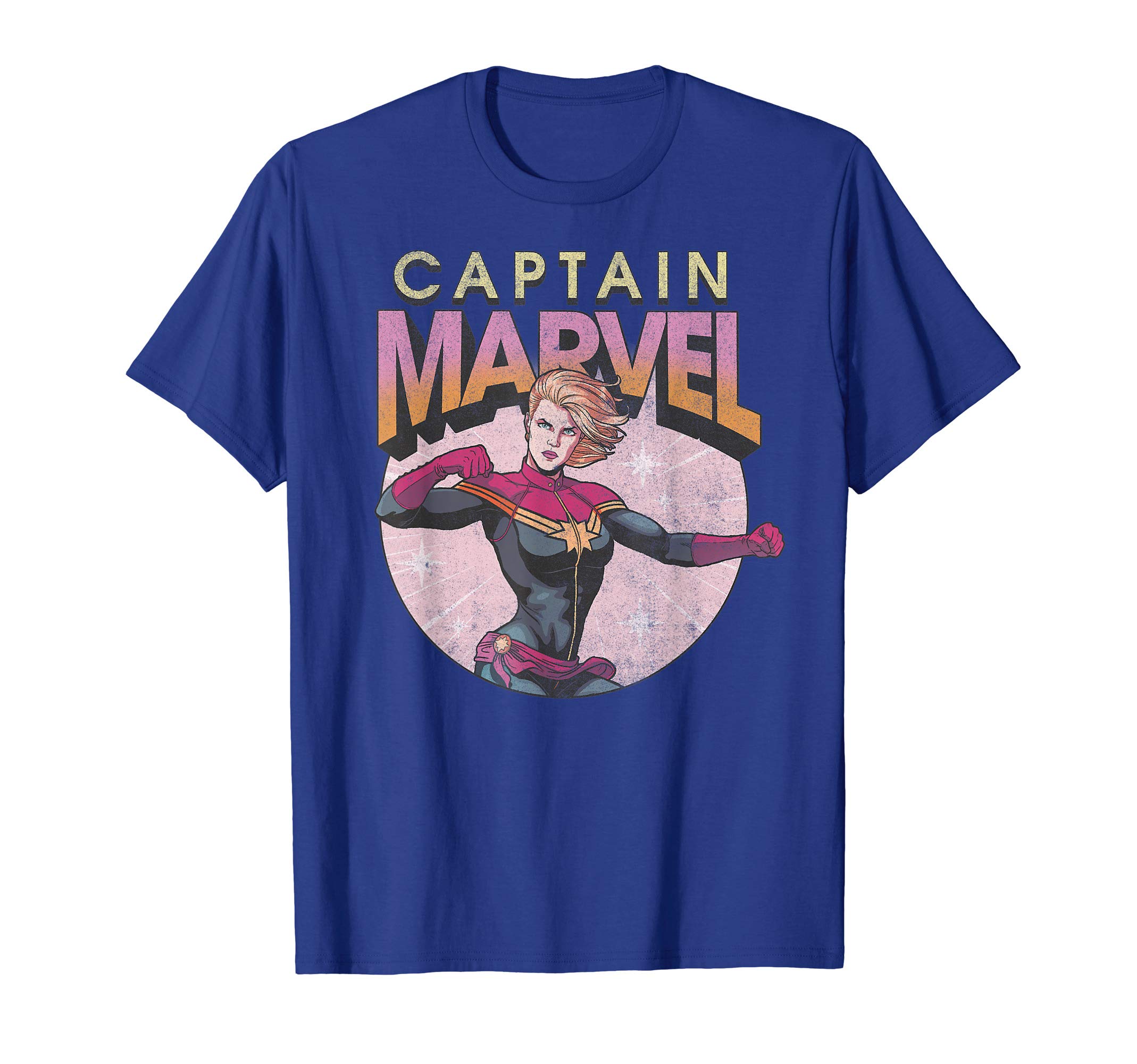 MarvelComics Captain Marvel Distressed Vintage Circle Logo T-ShirtOEKO-TEX STANDARD 100