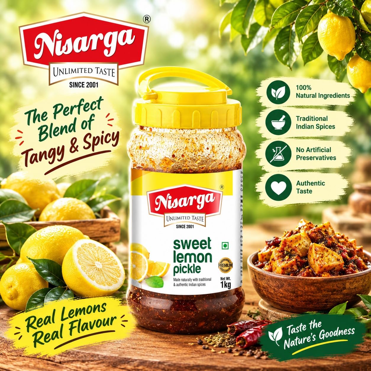 Nisarga Sweet Lemon Pickle (1Kg) | Traditional Tangy And Sweet