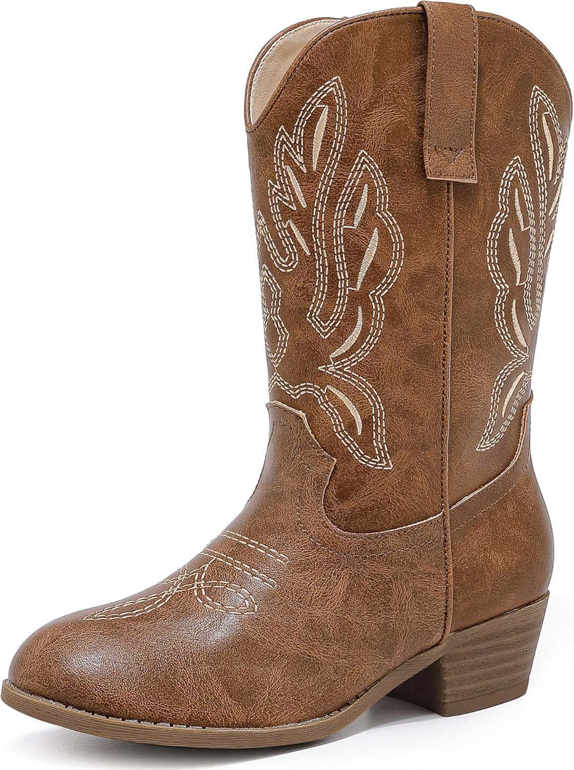 Cowgirl Boots for Little Girls Mid Calf Pointed Toe Kid Cowboy Boots Side Zipper Classic Embroidered Western Boots Horse Riding Shoes Party for Toddler Little Big Kids