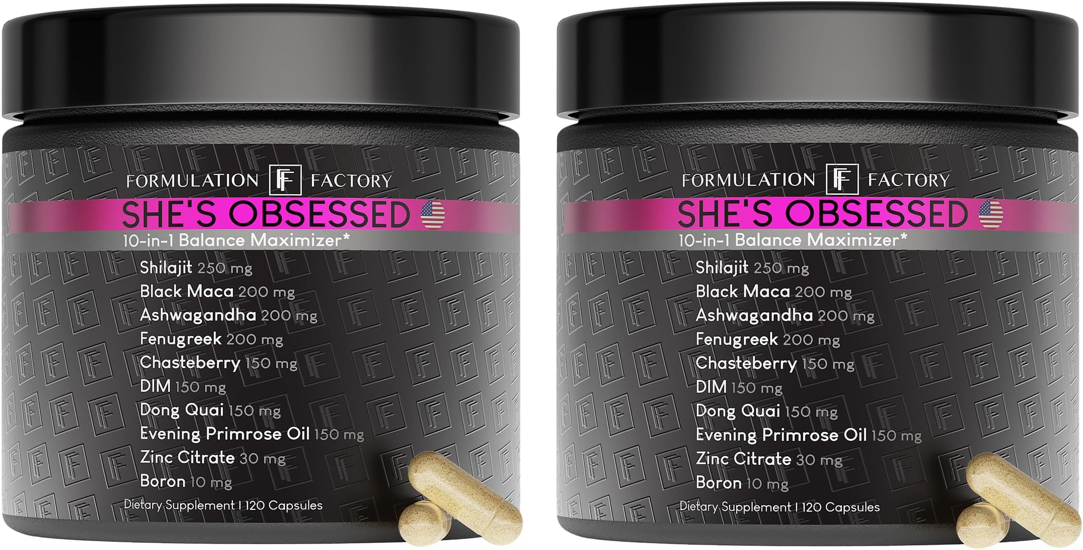 Formulation Factory She's Obsessed: 10-in-1 Hormone Balance Maximizer with Shilajit, Maca, Ashwagandha, DIM, Dong Quai, Zinc & More for Vitality & Balance 240 Count (Pack of 2)